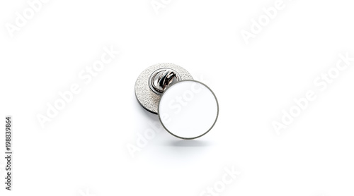 Blank white round silver lapel badge mockup stack, 3d rendering. Empty luxury hard enamel pin mockup. Clasp-pin design template. Expensive metal circular brooch for logo presentation