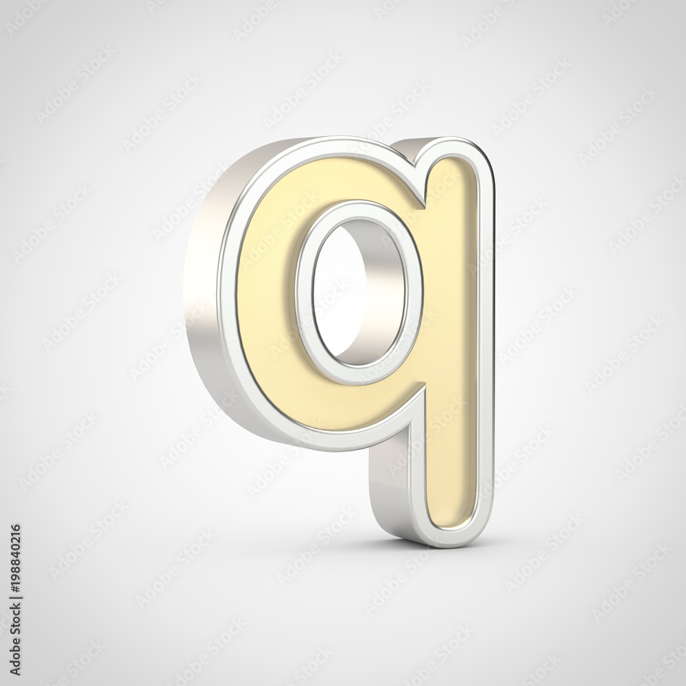 Gloosy golden letter Q lowercase with silver outline isolated on white background. Gloosy golden letter Q lowercase with silver outline isolated on white background.