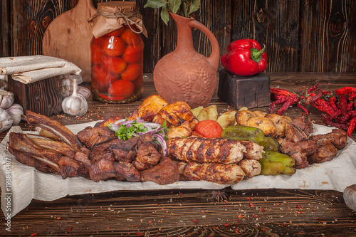 Raw barbecue shish kebabs - grilled meat