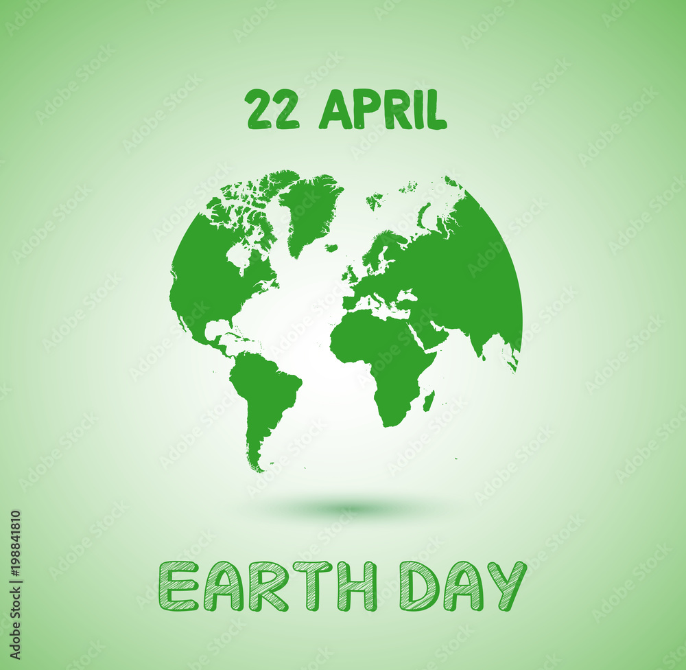 Earth Day 22 April on green background