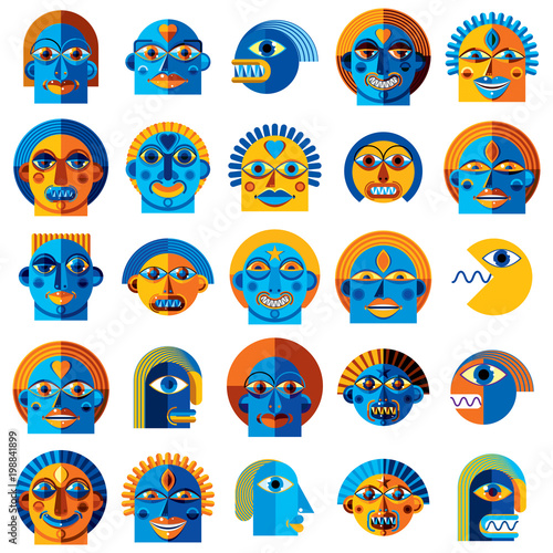 Mythic creatures collection, vector modern art. Set of fantastic odd characters expressing different emotions.