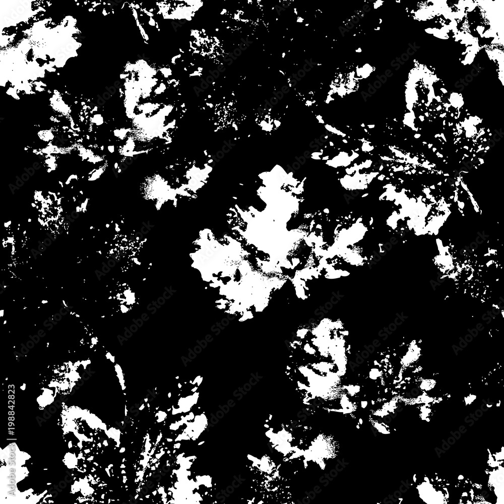 Paint black-currant and strawberry leaves imprint for design use. Abstract objects seamless background. Vector art illustration grunge leaf and flower Paint black-currant and strawberry leaves imprint for design use. Abstract objects seamless background. Vector art illustration grunge leaf and flower