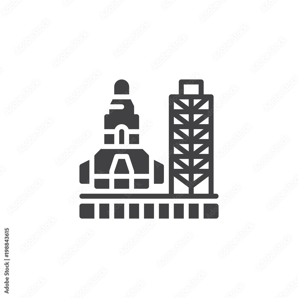 Naklejka premium Space Launch System vector icon. filled flat sign for mobile concept and web design. Spacecraft launch pad simple solid icon. Symbol, logo illustration. Pixel perfect vector graphics