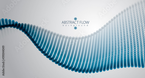 Array of particles flowing, dynamic sound wave. 3d vector illustration. Mesh of blurred dots, beautiful illustration.