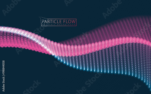 Sound wave, particles flow, effect in motion. Blurred lights vector abstract background. Beautiful wave shaped array of glowing dots.