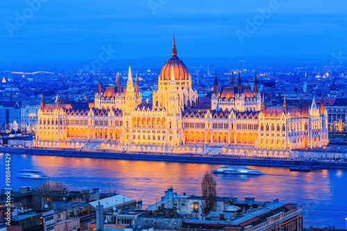 Budapest, Hungary. Parliament building at night.