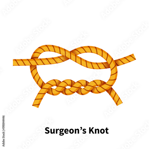 Surgeon's sea knot. Bright colorful how-to guide on white