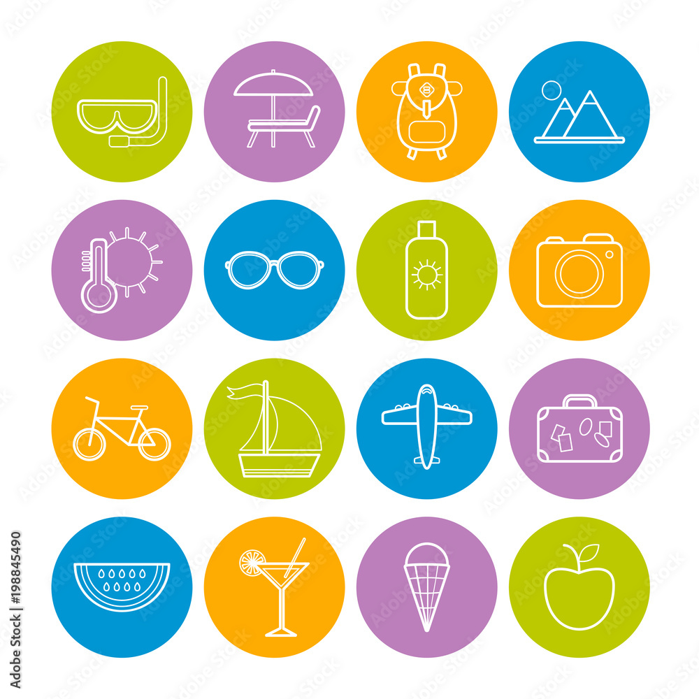Set of vector line summer icons for web design