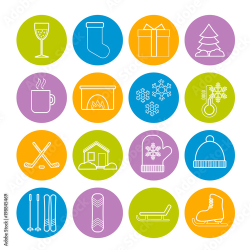 Collection of vector line winter icons for web, print, mobile apps design