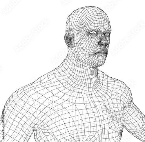 Wire frame athlete body on white background