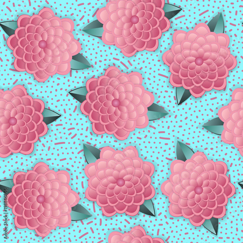 vector abstract flower seamless. With a background of small dots and dashes.