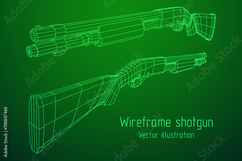 Shotgun rifle hunting carbine wireframe low poly mesh vector illustration