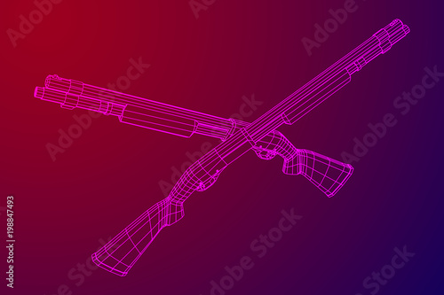Shotgun rifle hunting carbine wireframe low poly mesh vector illustration