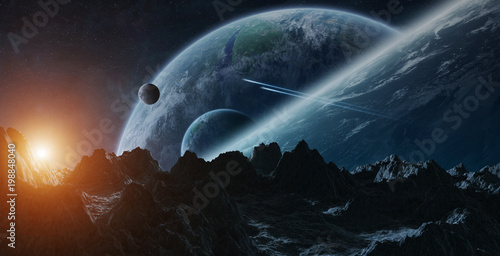 Fototapeta Naklejka Na Ścianę i Meble -  Asteroids flying close to planets 3D rendering elements of this image furnished by NASA