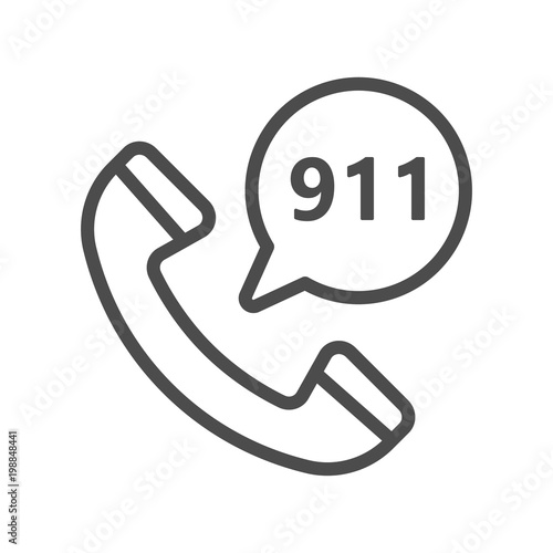 Emergency calling service filled outline icon, line vector sign, linear colorful pictogram isolated on white. Phone and speech bubble with 911 number inside bubble, logo illustration. Pixel perfect