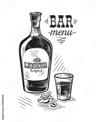 bottles and glass for alcohol sketch
