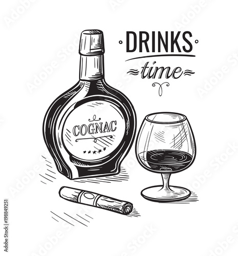 bottles and glass for alcohol sketch