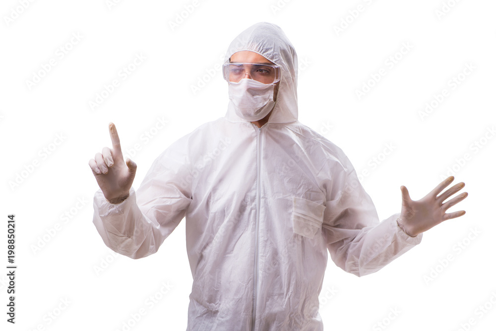 Man in protective suit isolated on white background Man in protective suit isolated on white background