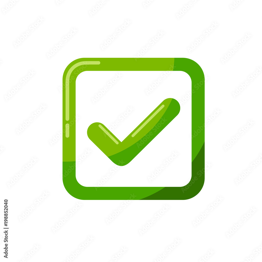 Simple flat modern symbol of a rounded check mark framed by a rounded square Simple flat modern symbol of a rounded check mark framed by a rounded square