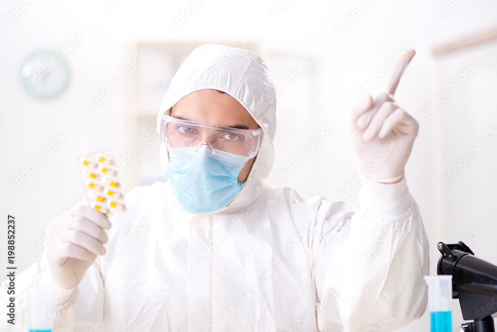 Lab assistant in drug synthesis concept Lab assistant in drug synthesis concept