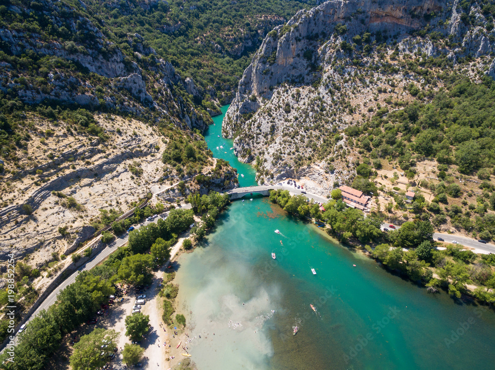 Aerial view of  Gorge du Verdon  canyon river in south of France