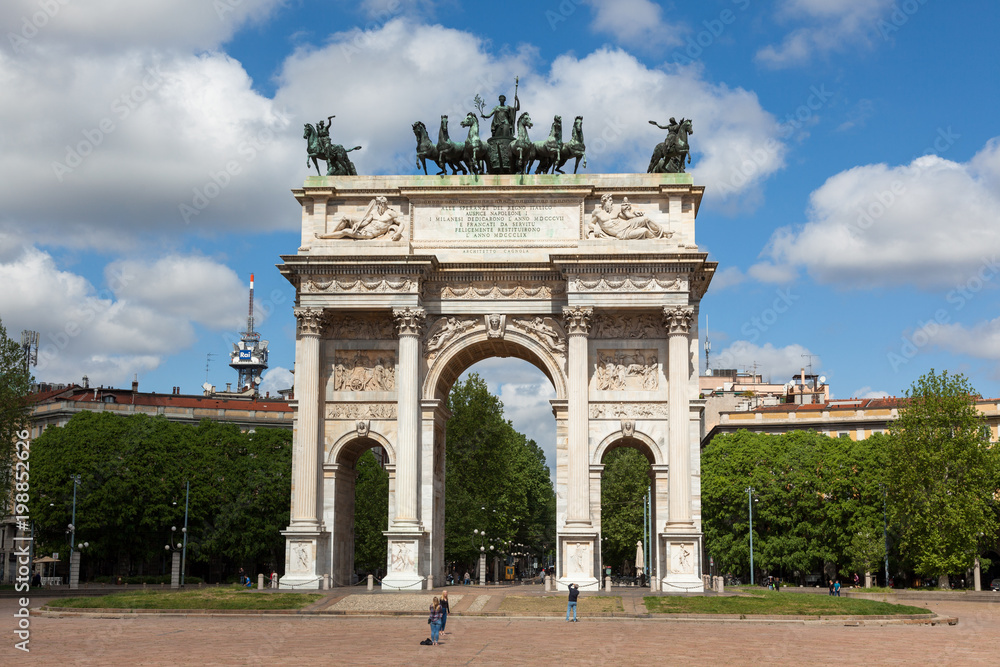 Triumph Arc - Arco Della Pace in Sempione park in Milan, Italy