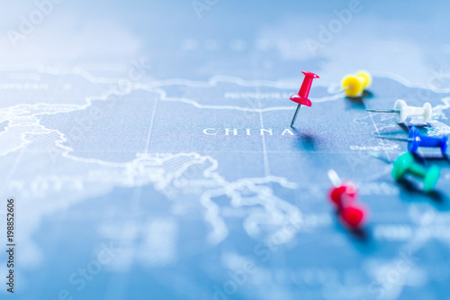word of china on the map,selective focus of word china, concept of war. photo