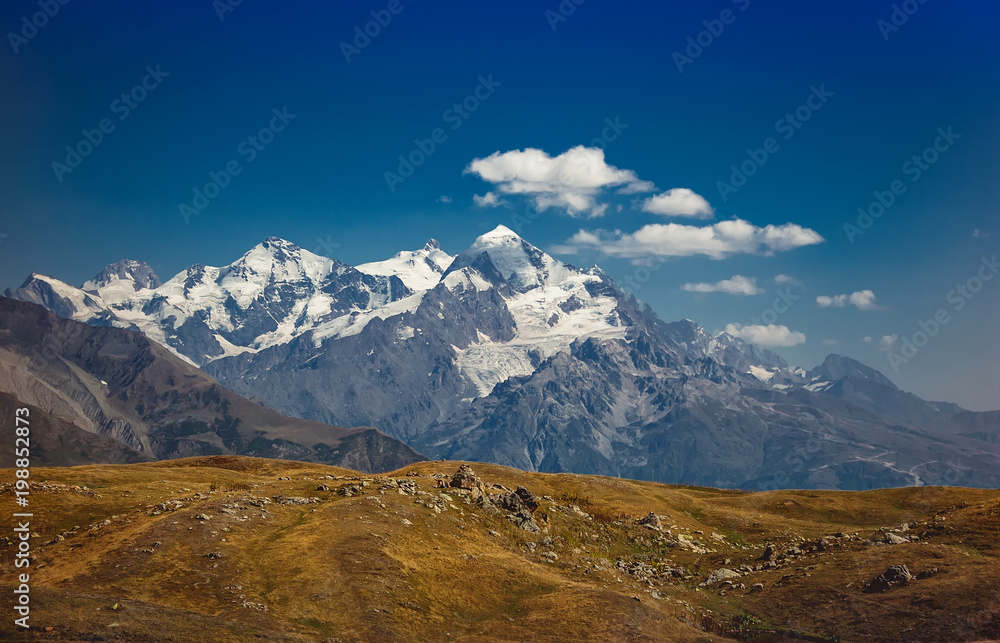 The Caucasus mountains in Georgia country. Beautiful mountain landscape. Svaneti. Nature and  Mountain background.