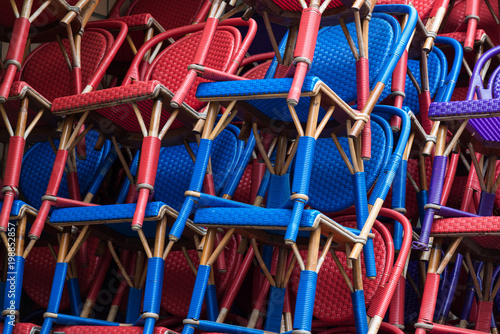 Many colorful chairs. Close-up. © ronedya