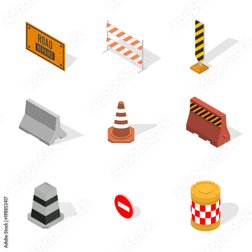 Under construction design elements in 3D, vector illustration.