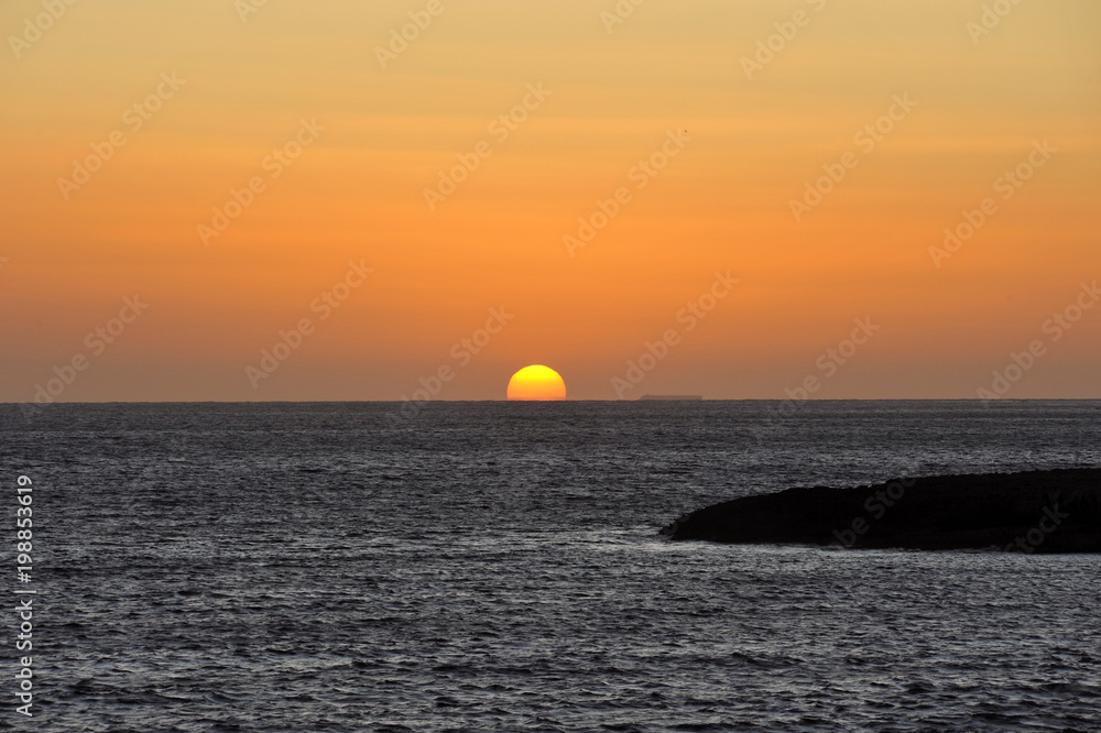 Lampedusa, Italy, sunset in the Rabbit Beach in Lampedusa, Pelagie islands