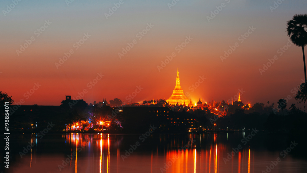 Shwedagon Pagoda in twilight. Yangon, Myanmar (Burma)