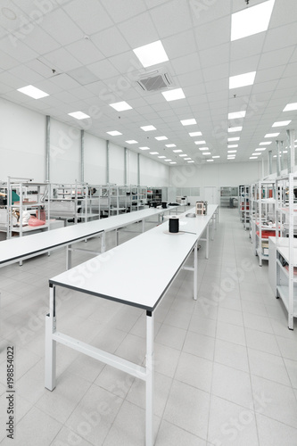 Clean production room. Manufacture of industrial electronics.
