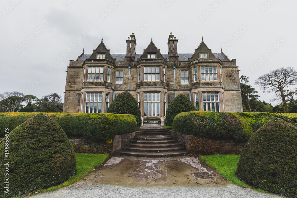 The entrance of Muckross Mansion in Killarney, Ireland