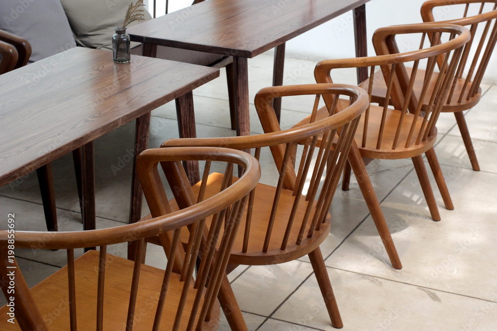 empty wooden table and chair in restaurant empty wooden table and chair in restaurant