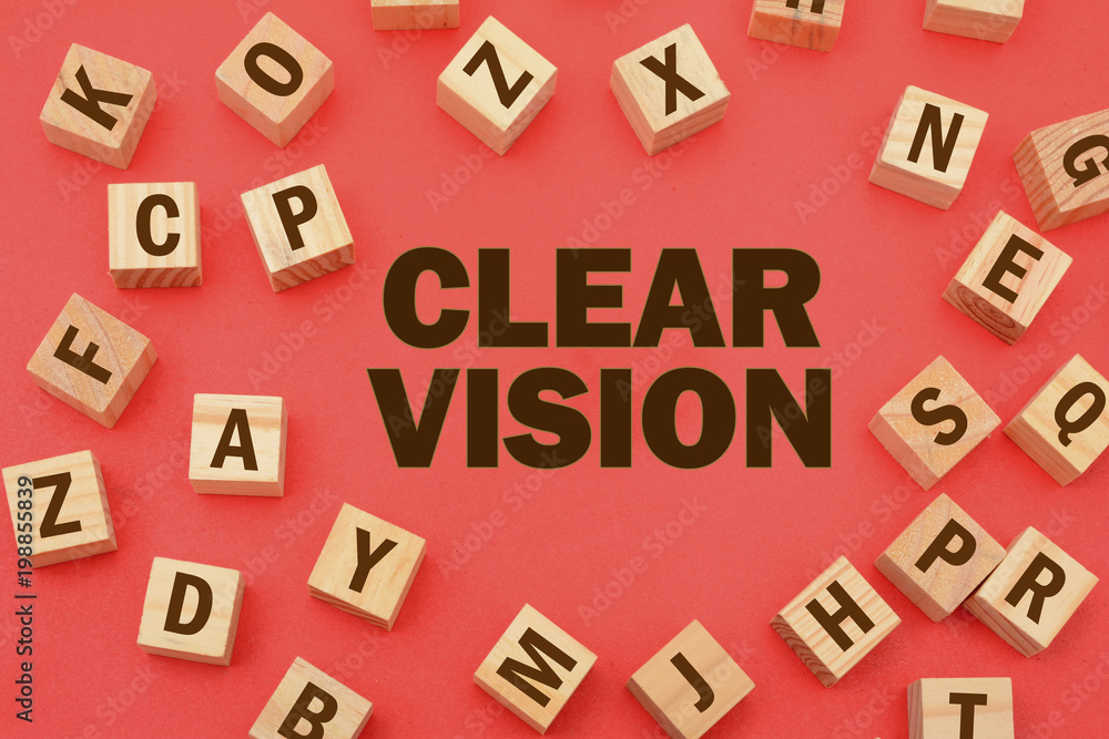 Clear Vision with wooden word blocks scattered around Clear Vision with wooden word blocks scattered around