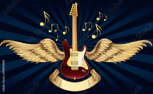 Winged guitar emblem