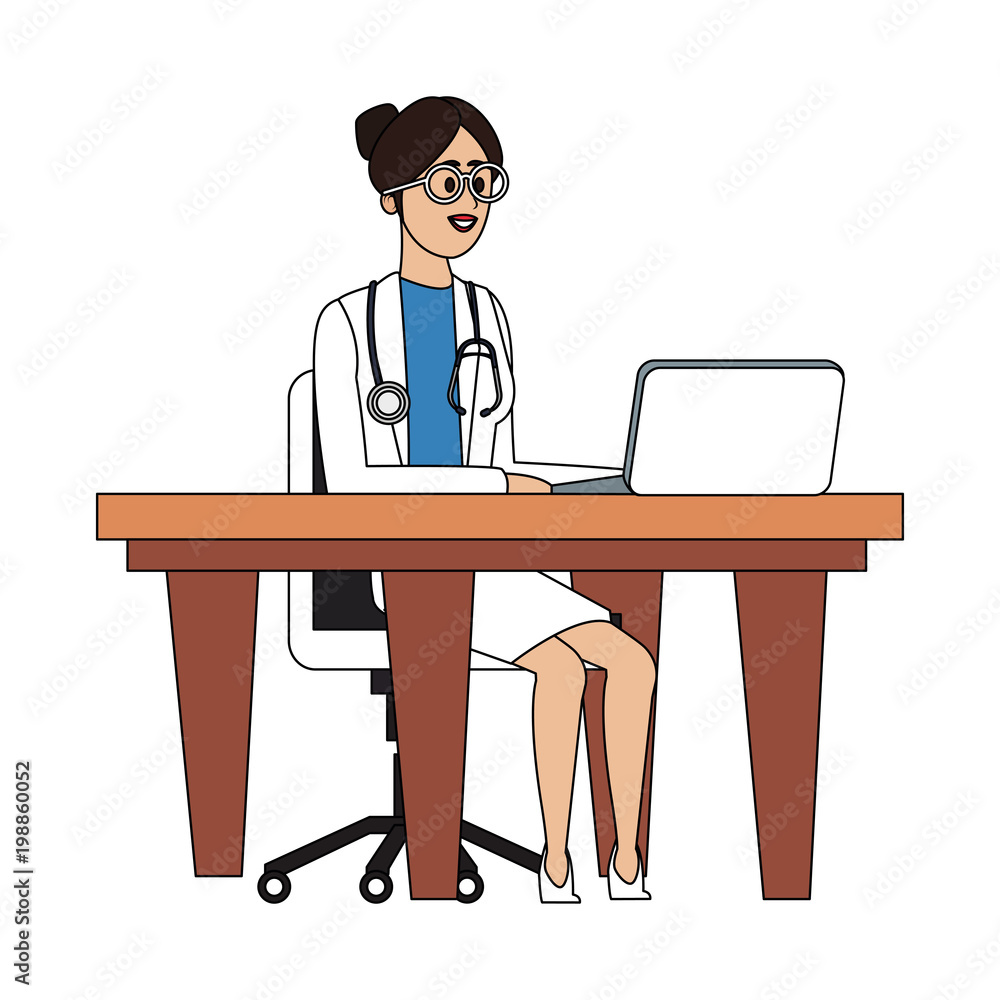 Woman doctor seated at desk vector illustration graphic design Woman doctor seated at desk vector illustration graphic design