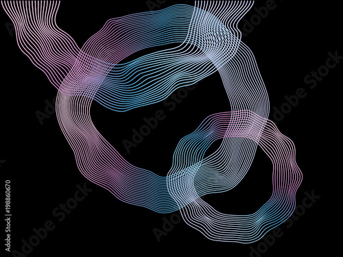 Abstract vector colorful circle wave lines isolated on black background for design elements in concept of music, technology, modern photo