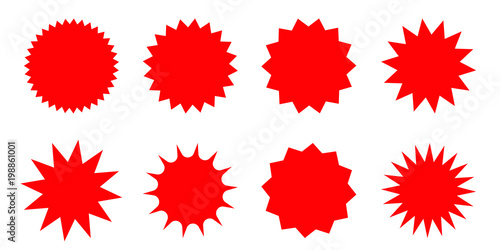 Fényképezés Set of red starburst, sunburst badges