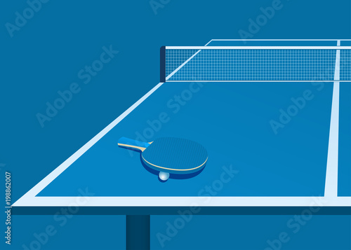 Template for poster, card or ticket. Racket for table tennis and ball. Vector illustration