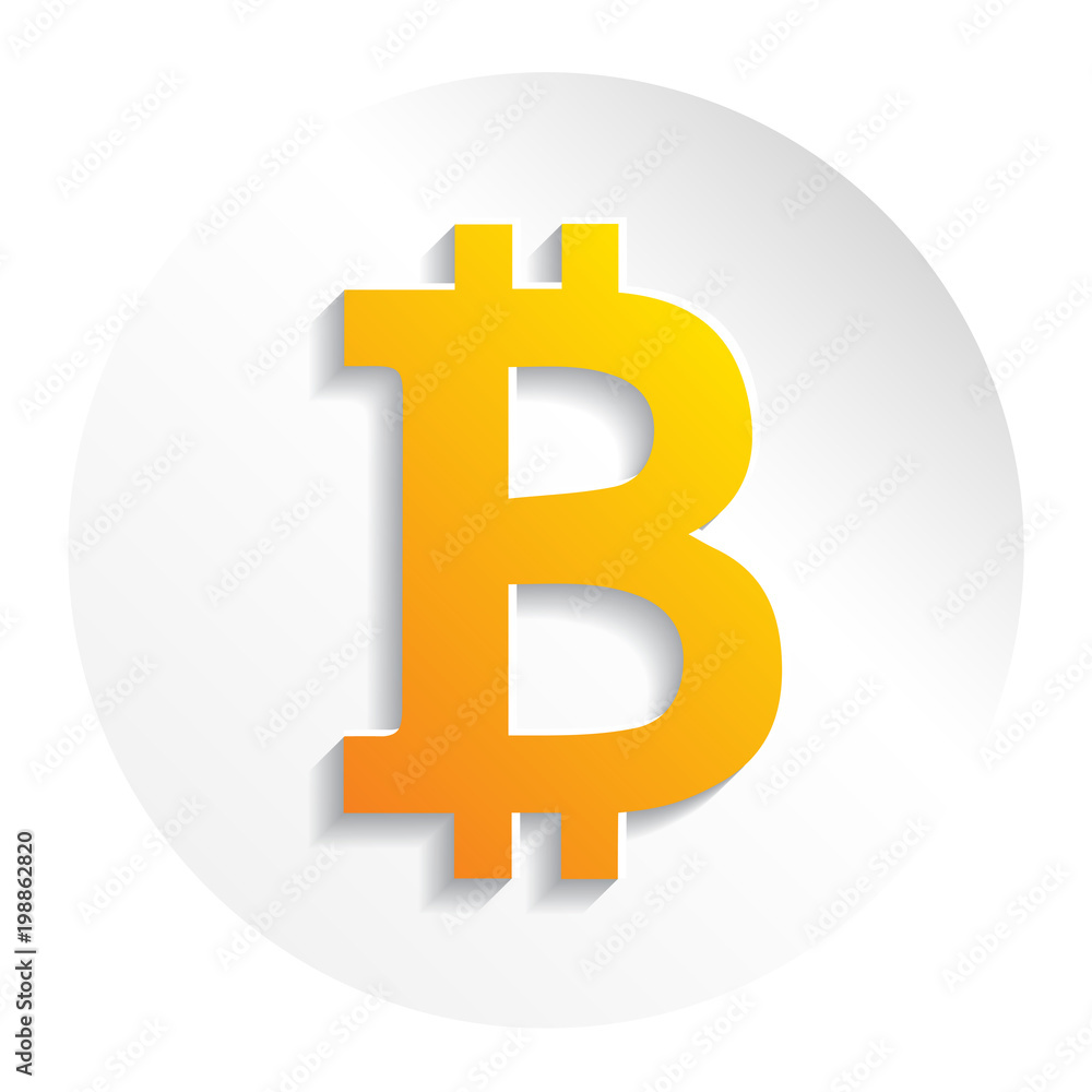 Crypto currency Bitcoin paper style vector logo, icon for web, sticker for print. Bitcoin blockchain cryptocurrency.