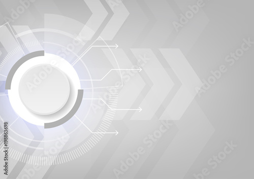Technology illustration, arrows with abstract circle button on white background