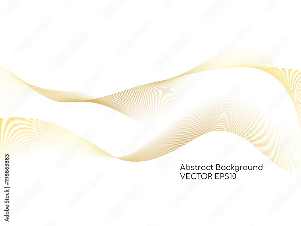 Abstract gold wavy on white background with golden color smooth curves ...