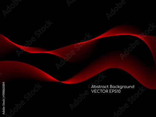 Abstract red wave lines smooth curve isolated on black background for design elements in concept technology, science, music, modern