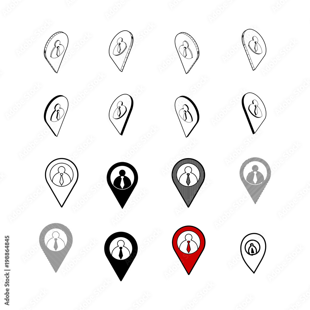 Set of vector Collection modern vector. Location People multi type of 3d isometric, solid, line, scribble hatch, doodle, shadow isometric and a little colour on white background eps10