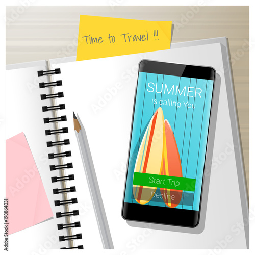 Summer is calling you, leaving the office for vacation, season concept background , vector , illustration