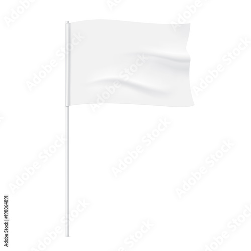 White flag template. Clean horizontal waving flag, isolated on background. Vector flag mockup.