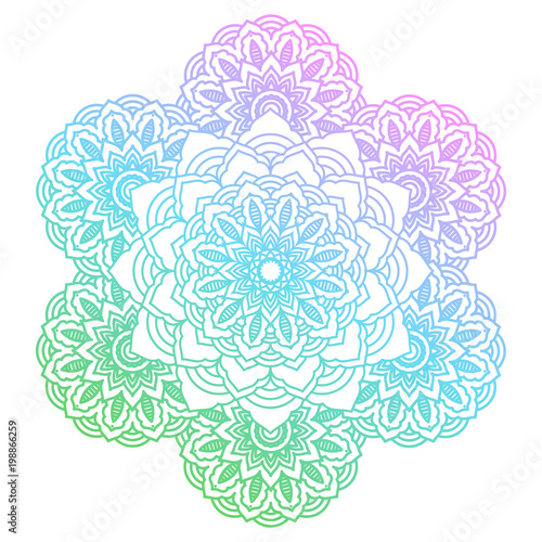 Round gradient mandala with floral patterns