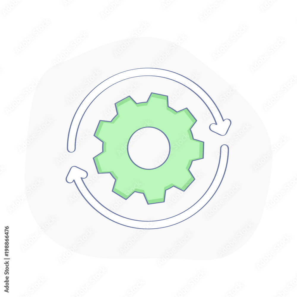 Gearwheel in motion, Rotation Direction icon with round arrow. Process, Machine Engine, Cog Wheel Rotation, Progress, Settings, Wheel or Repair. Industrial vector illustration concept. Gearwheel in motion, Rotation Direction icon with round arrow. Process, Machine Engine, Cog Wheel Rotation, Progress, Settings, Wheel or Repair. Industrial vector illustration concept.